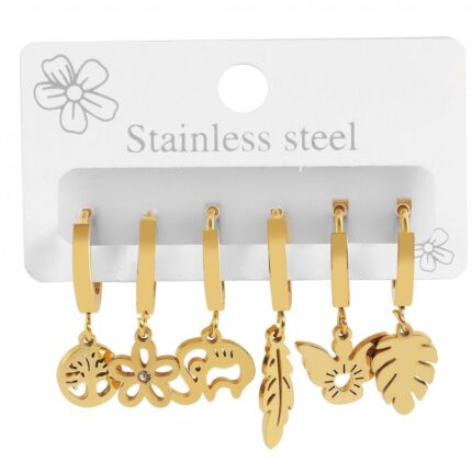 Akzent Creolen Set, 6 verschiedene Designs, Edelstahl