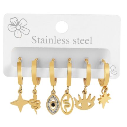 Akzent Creolen-Set mit 6 Creolen aus Edelstahl, gemischte Designs