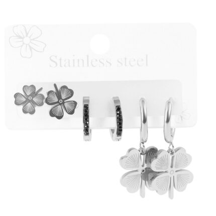 Akzent Ohrringe aus Edelstahl, Design: Kleeblatt, 3er Set mit 2 x Creolen und...
