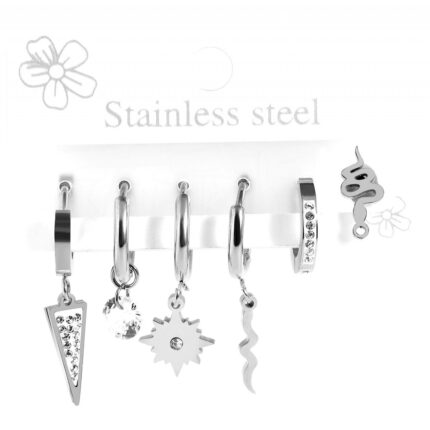 Akzent 6er Set mit 5 x Creolen und 1 x Ohrstecker, Edelstahl