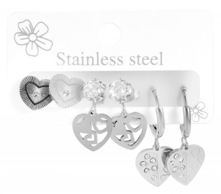 Akzent Ohrringe aus Edelstahl, 3er Set mit 1 x Creolen und 2 x Ohrstecker, De...