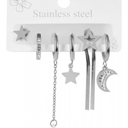 Akzent Ohrringe aus Edelstahl, Design: Stern & Mond, 3er Set mit 2 x Creolen ...