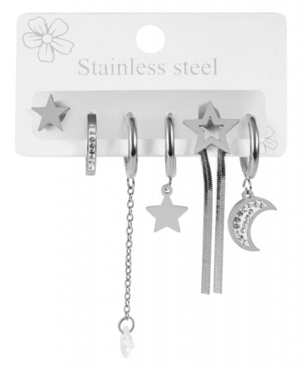 Akzent Ohrringe aus Edelstahl, Design: Stern & Mond, 3er Set mit 2 x Creolen ...