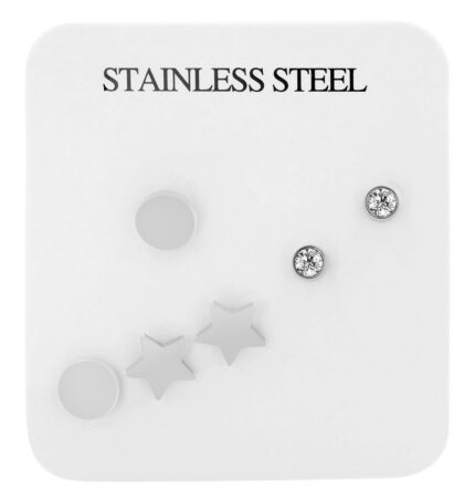 Akzent Ohrstecker Set "Idris", Edelstahl, 3er Pack