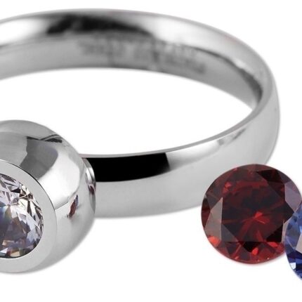 Akzent Damen-Ring aus Edelstahl mit Ersatzsteinen, silberfarben