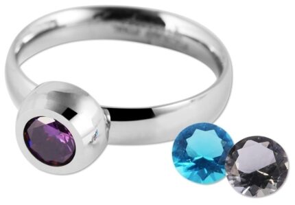 Akzent Damen-Ring aus Edelstahl mit Ersatzsteinen, silberfarben