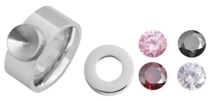 Akzent Damen-Ring aus Edelstahl mit Ersatzsteinen