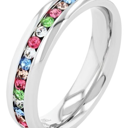 Akzent Damen-Ring aus Edelstahl, bunter Similibesatz, silberfarben