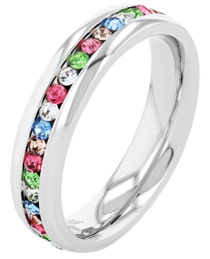 Akzent Damen-Ring aus Edelstahl, bunter Similibesatz, silberfarben
