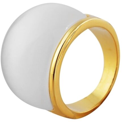 Akzent Edelstahlring für Damen, Tigerauge weiß, goldfarben