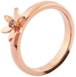 Akzent Damenring aus Edelstahl, floraler Ringkopf, roségoldfarben