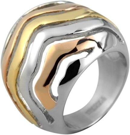 Akzent Edelstahlring für Damen, tricolor