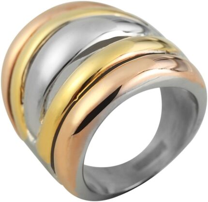 Akzent Edelstahlring für Damen, tricolor
