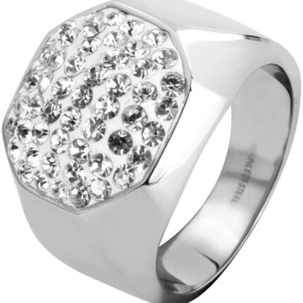 Akzent Damen-Ring aus Edelstahl, Simili, silberfarbig