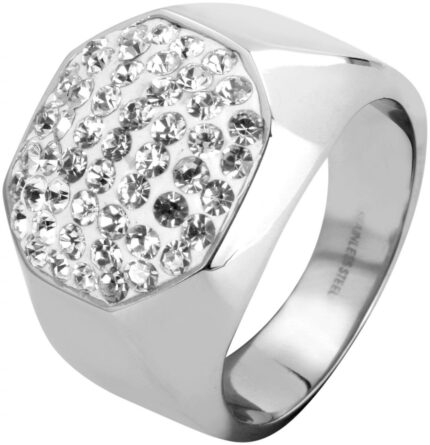 Akzent Damen-Ring aus Edelstahl, Simili, silberfarbig
