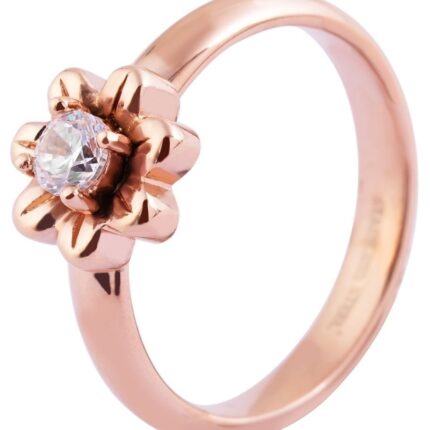 Akzent Damenring aus Edelstahl, floraler Ringkopf, roségoldfarben
