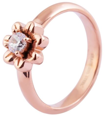 Akzent Damenring aus Edelstahl, floraler Ringkopf, roségoldfarben