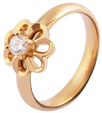 Akzent Damenring aus Edelstahl, floraler Ringkopf, goldfarben