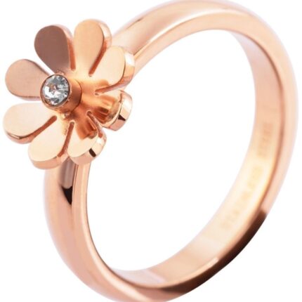 Akzent Edelstahlring für Damen, Ringkopf Blume, ionenplattiert, roségoldfarben