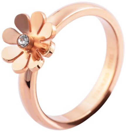 Akzent Edelstahlring für Damen, Ringkopf Blume, ionenplattiert, roségoldfarben
