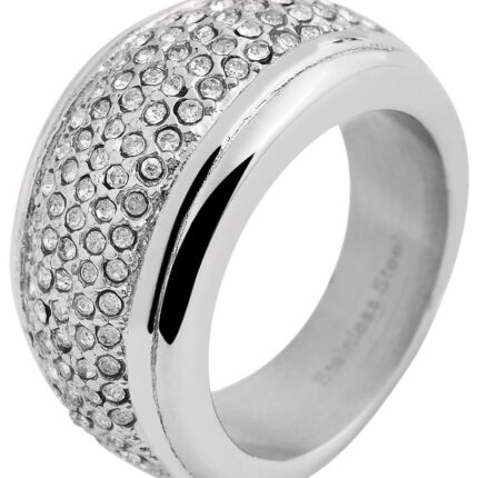 Akzent Damen-Ring aus Edelstahl, Similibesatz, silberfarben