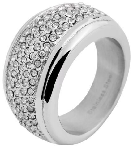 Akzent Damen-Ring aus Edelstahl, Similibesatz, silberfarben