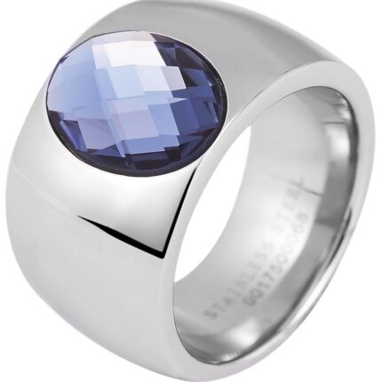 Akzent Damen-Edelstahlring, blauer Besatz, silberfarben
