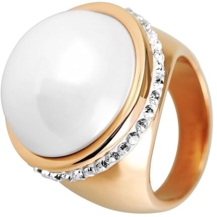 Akzent Edelstahlring für Damen, weißer Besatz, roségoldfarben