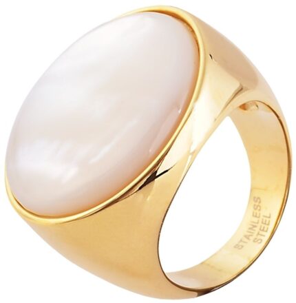 Akzent Edelstahlring für Damen, Perlmuttbesatz, goldfarben