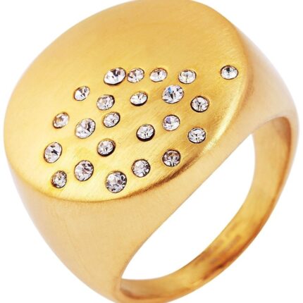 Akzent Edelstahlring für Damen, Similibesatz, gebürstet, goldfarben
