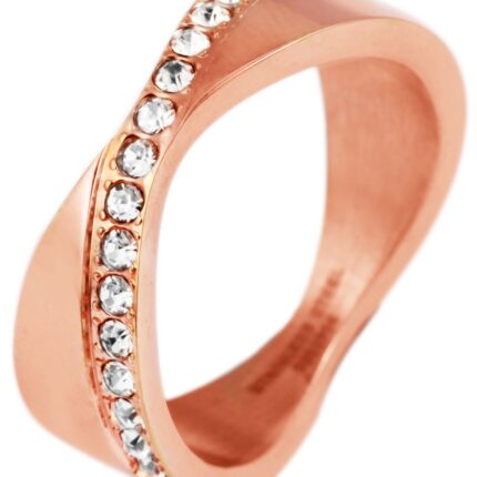 Damen Edelstahlring mit Steinen, rosegoldfarbig