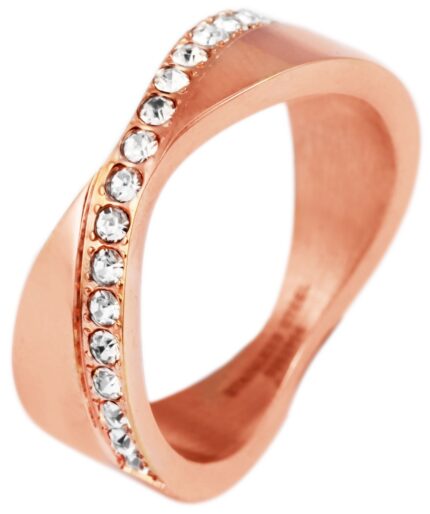 Damen Edelstahlring mit Steinen, rosegoldfarbig
