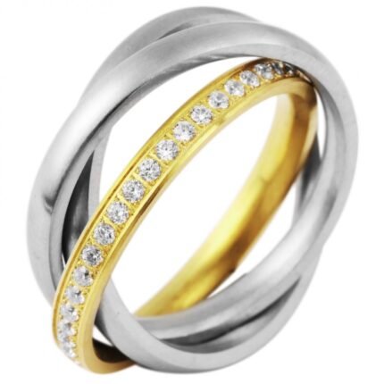 Akzent Damenring aus Edelstahl, 3-teilig, bicolor