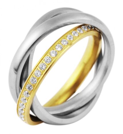 Akzent Damenring aus Edelstahl, 3-teilig, bicolor