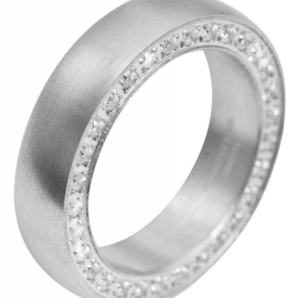 Akzent Edelstahlring mit Besatz, Damen, mattiert, silberfarben