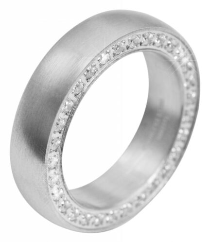 Akzent Edelstahlring mit Besatz, Damen, mattiert, silberfarben
