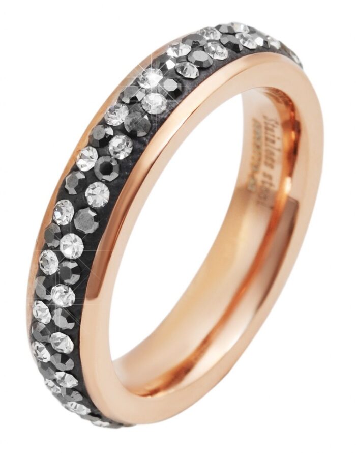 Akzent Damen Edelstahlring mit grau/weißem Besatz, roségoldfarben - Image 1