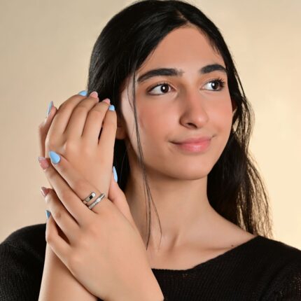 Akzent Edelstahl Damenring, Similibesatz, silberfarbig