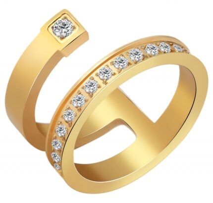 Akzent Edelstahl Damenring, Similibesatz, goldfarbig