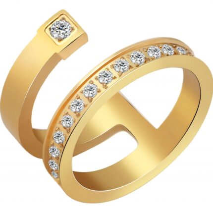 Akzent Edelstahl Damenring, Similibesatz, goldfarbig