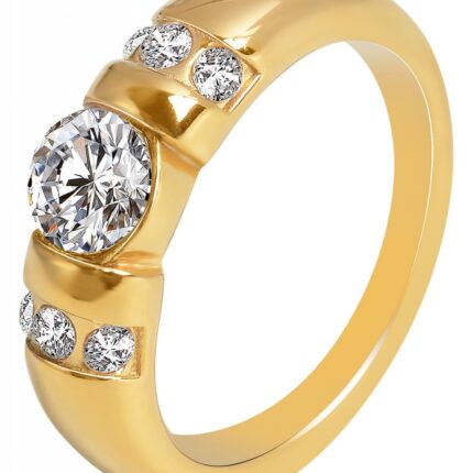 Akzent Damenring, Edelstahl, Zirkoniabesatz, goldfarben