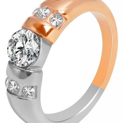 Akzent Damenring, Edelstahl, Similibesatz, bicolor