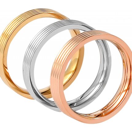 Akzent Damenringe, 3-tlg., Edelstahl, Ionenplattiert, silber-, gold- & roségo...