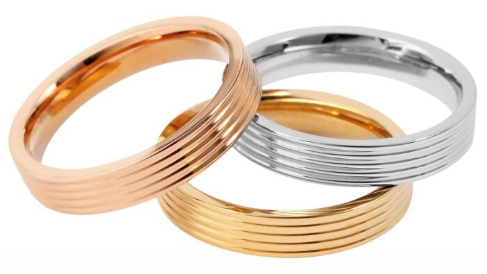 Akzent Damenringe, 3-tlg., Edelstahl, Ionenplattiert, silber-, gold- & roségo... - Image 3