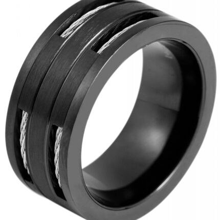 Akzent Herren-Ring aus Edelstahl, schwarz/ silberfarbig