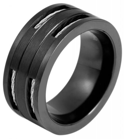 Akzent Herren-Ring aus Edelstahl, schwarz/ silberfarbig