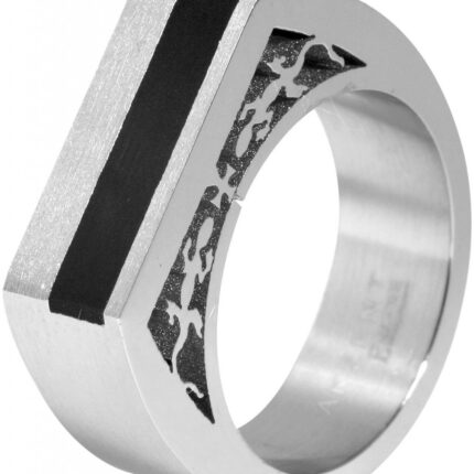 Akzent Herren-Ring aus Edelstahl, silberfarbig/ schwarz