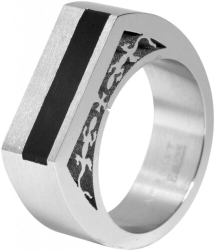 Akzent Herren-Ring aus Edelstahl, silberfarbig/ schwarz