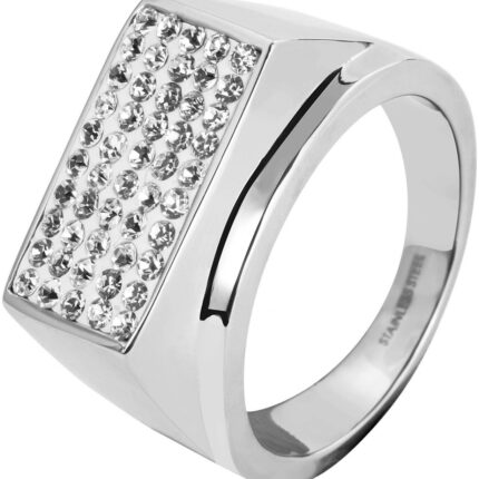 Akzent Herren-Ring aus Edelstahl, Strass, silberfarbig