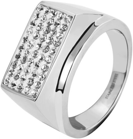 Akzent Herren-Ring aus Edelstahl, Strass, silberfarbig
